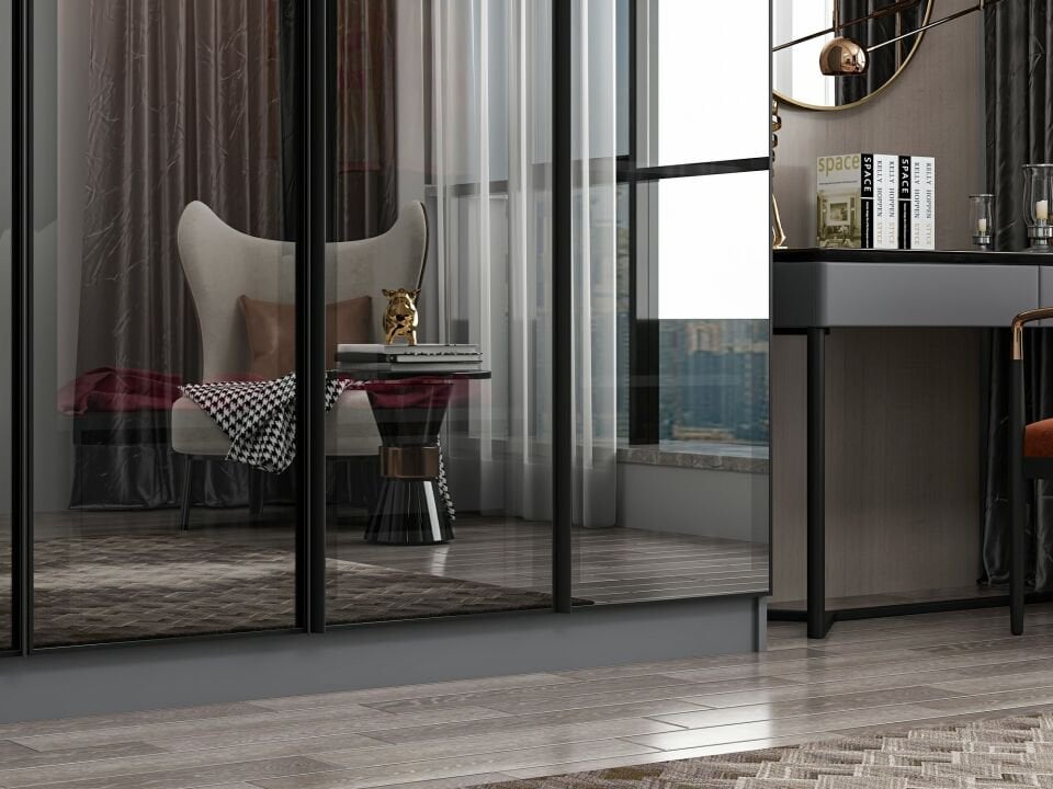 Nisa 6 Kapaklı 2 Çekmece Dolap Antrasit Reflekte Cam