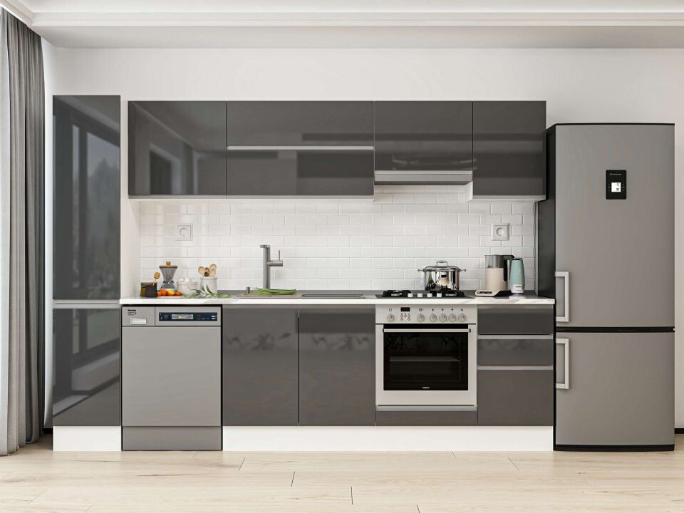 Alvinka 285X210 Cm High Gloss Mutfak Dolabı Mb-E80B40S45-1 High Gloss | Antrasit - Mdf
