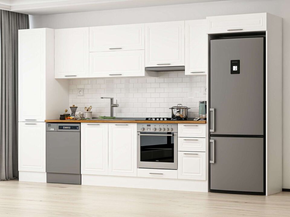 Alvinka 380X222 Cm Klasik Mebran Mutfak Dolabı Mbb-E90B50S40-1 Mebran | Beyaz - Mdf