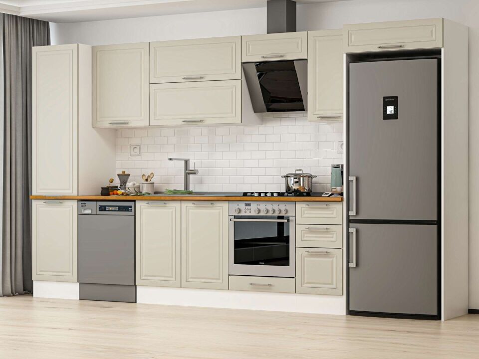 Alvinka 370X222 Cm Klasik Mebran Mutfak Dolabı Beyaz Beyaz Mbb-E80B50S40-2