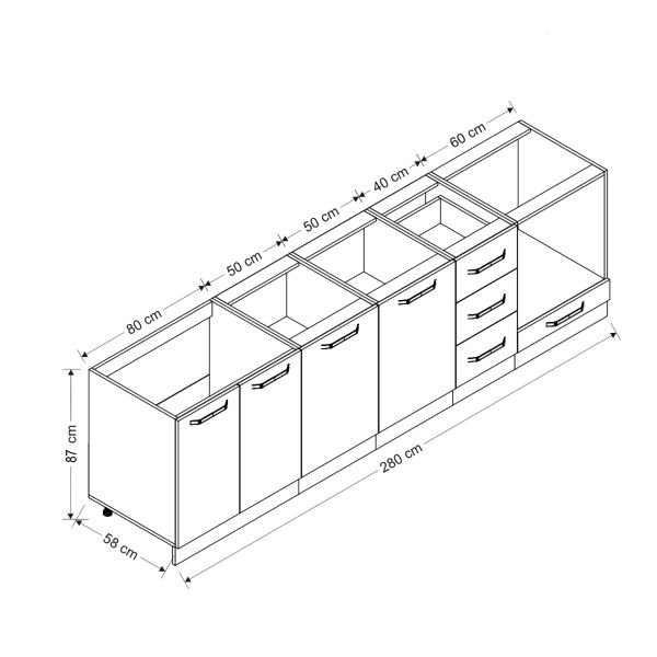 Minar 280 Cm Mutfak Dolabı Beyaz Dore 280-D6-Alt Modül