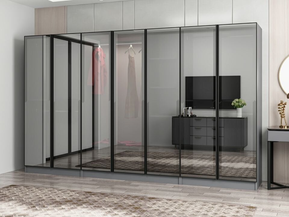 Nisa 7 Kapaklı 2 Çekmece Dolap Antrasit Reflekte Cam