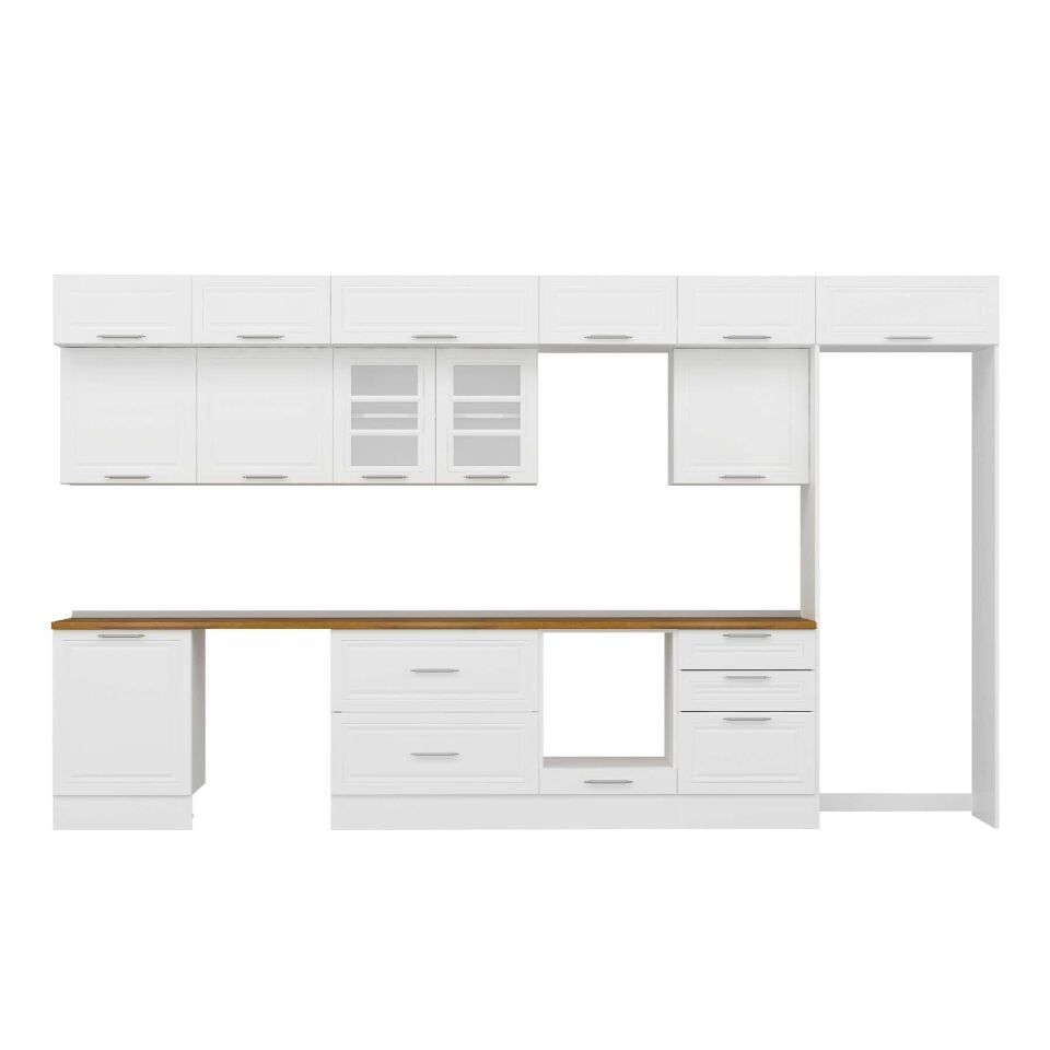 Alvinka 410X240 Cm Klasik Mebran Mutfak Dolabı Mb-E90S60S60-3 Mebran | Beyaz - Mdf