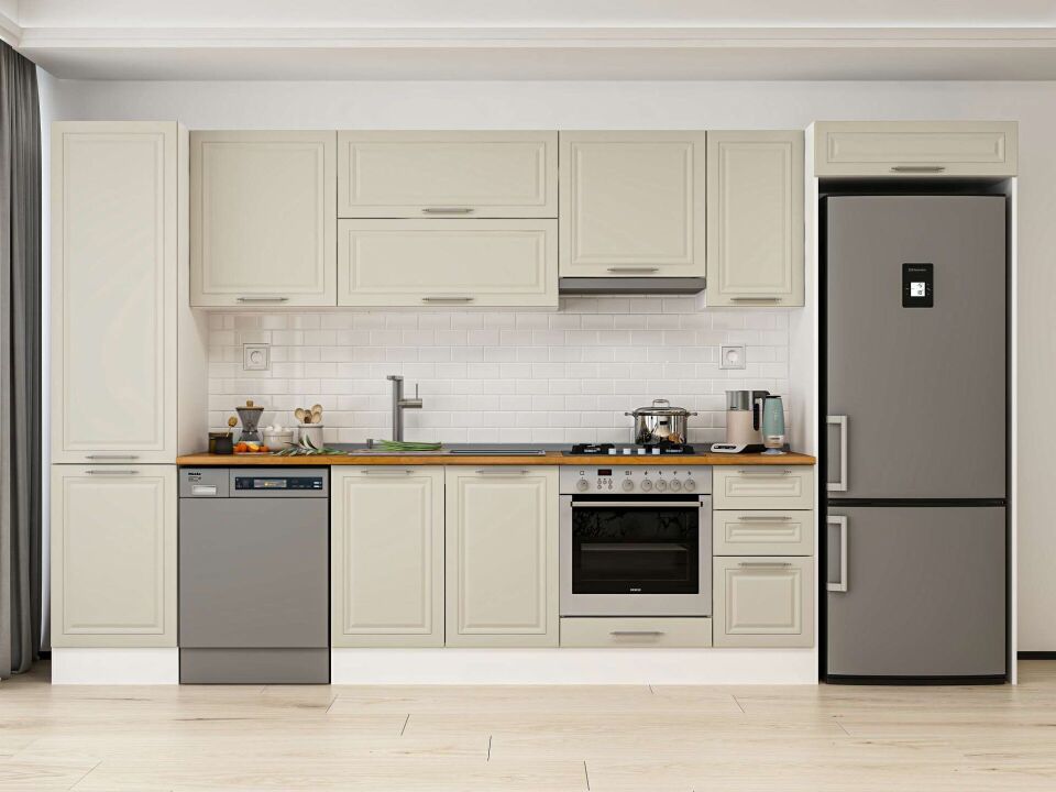 Alvinka 380X222 Cm Klasik Mebran Mutfak Dolabı Mbb-E90B50S40-1 Mebran | Kumtaşı - Mdf
