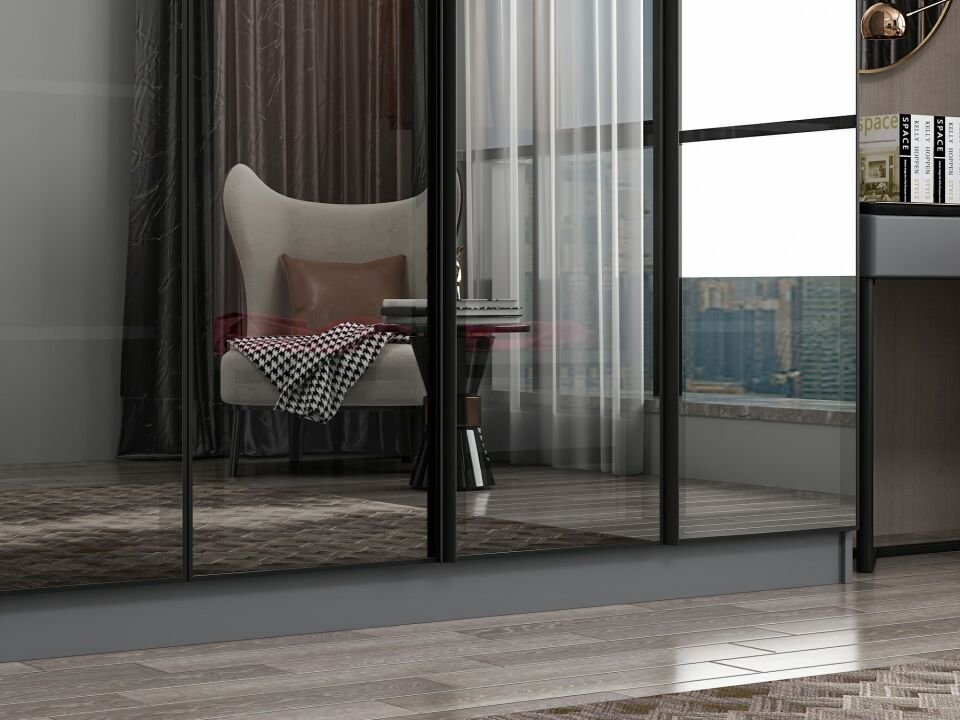 Nisa 7 Kapaklı 4 Çekmece Dolap Antrasit Reflekte Cam