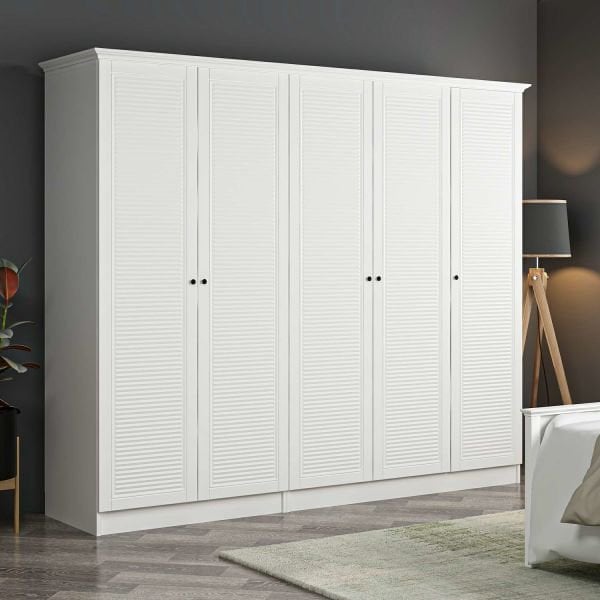 Kale 5 Kapaklı 2Ç Taçlı Dolap Beyaz Mebran Panjur Beyaz