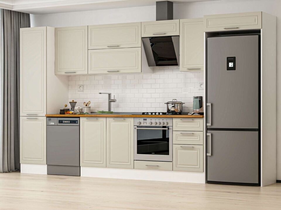 Alvinka 375X222 Cm Klasik Mebran Mutfak Dolabı Beyaz Beyaz Mbb-E80B50S45-2