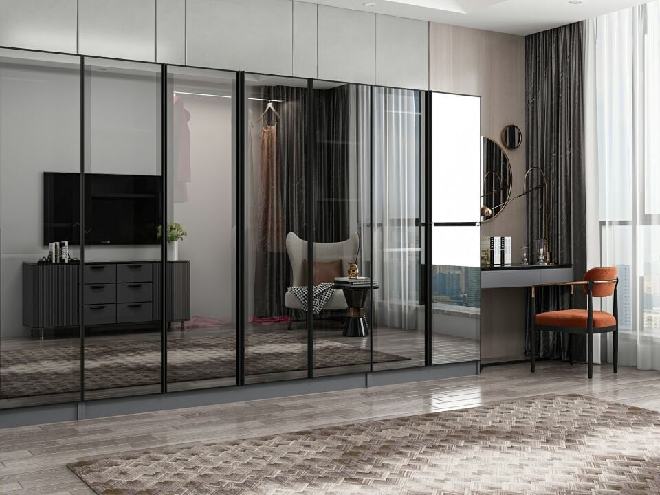 Nisa 8 Kapaklı 2 Çekmece Dolap Antrasit Reflekte Cam