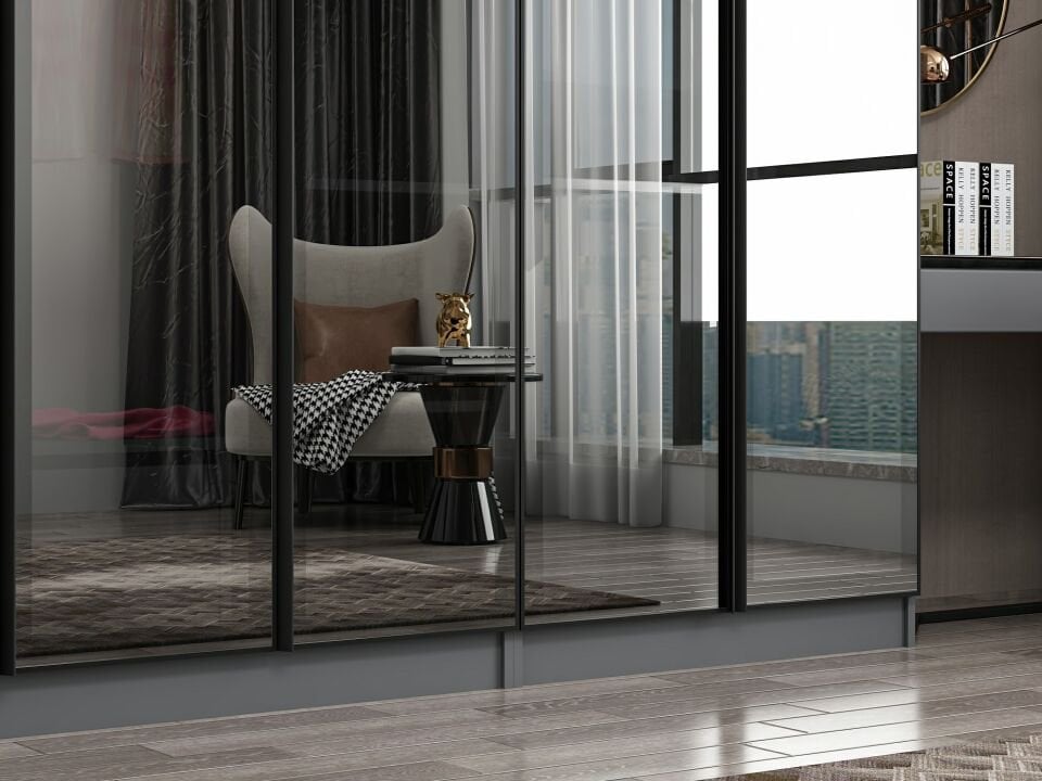 Nisa 8 Kapaklı 2 Çekmece Dolap Antrasit Reflekte Cam