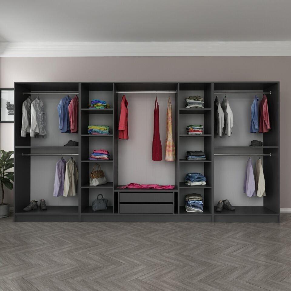 Nisa 8 Kapaklı 2 Çekmece Dolap Antrasit Reflekte Cam