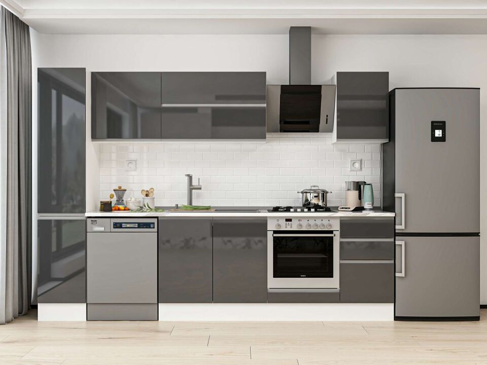 Alvinka 285X210 Cm High Gloss Mutfak Dolabı Mb-E80B40S45-2 High Gloss | Antrasit - Mdf