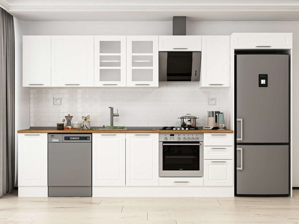 Alvinka 360X222 Cm Klasik Mebran Mutfak Dolabı Mb-E80S40S40-3 Mebran | Beyaz - Mdf