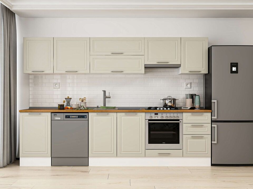 Alvinka 295X210 Cm Klasik Mebran Mutfak Dolabı M-E80S50S45-1 Mebran | Kumtaşı - Mdf