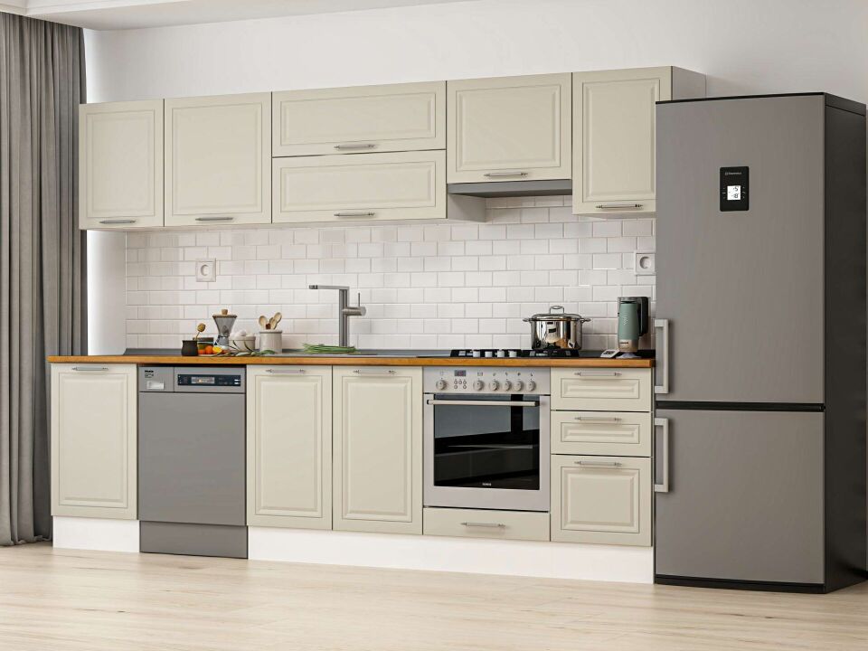 Alvinka 295X210 Cm Klasik Mebran Mutfak Dolabı M-E80S50S45-1 Mebran | Kumtaşı - Mdf