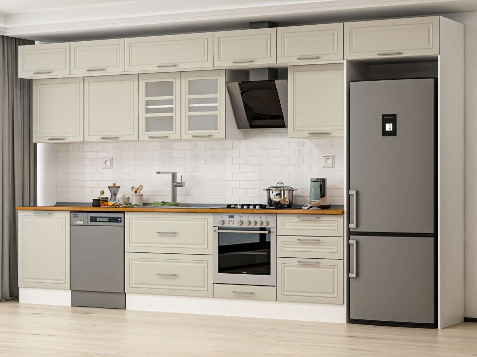 Alvinka 410X240 Cm Klasik Mebran Mutfak Dolabı Mb-E90S60S60-3 Mebran | Kumtaşı - Mdf