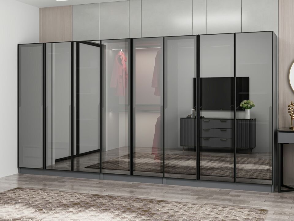 Nisa 8 Kapaklı 4 Çekmece Dolap Antrasit Reflekte Cam