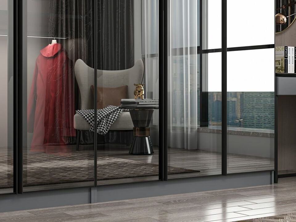 Nisa 8 Kapaklı 4 Çekmece Dolap Antrasit Reflekte Cam