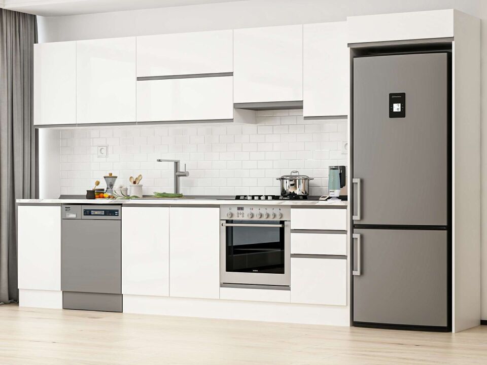Alvinka 380X222 Cm High Gloss Mutfak Dolabı Mb-E90S45S45-1 High Gloss | Beyaz - Suntalam