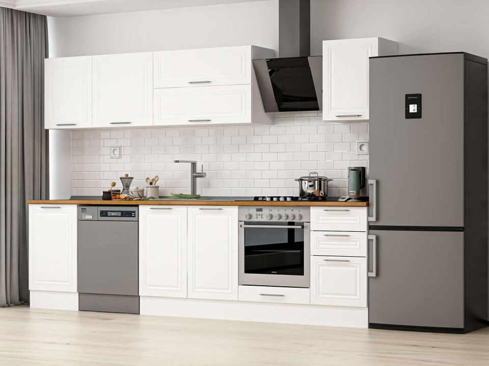 Alvinka 295X210 Cm Klasik Mebran Mutfak Dolabı M-E80S50S45-2 Mebran | Beyaz - Suntalam