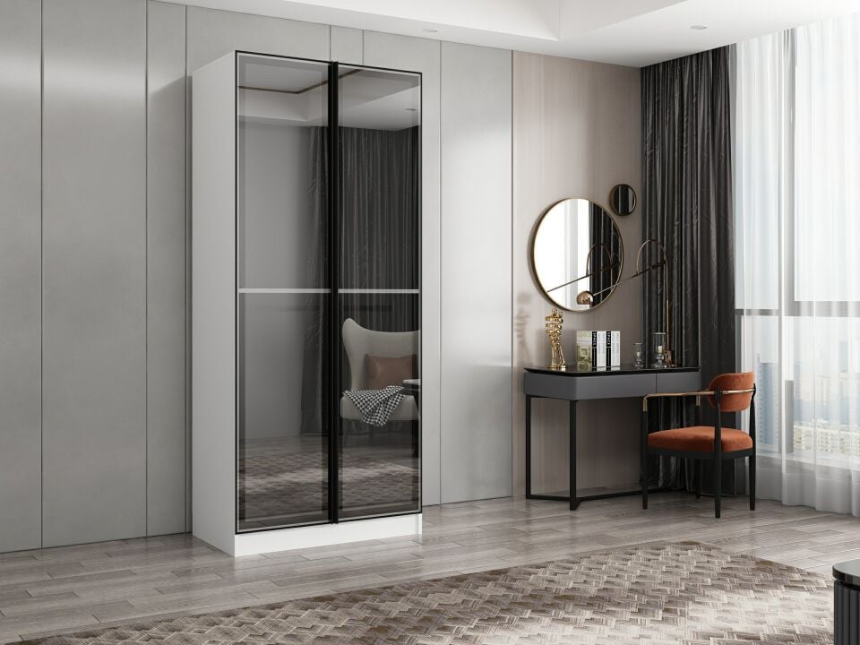 Nisa 2 Kapaklı Dolap Beyaz Reflekte Cam