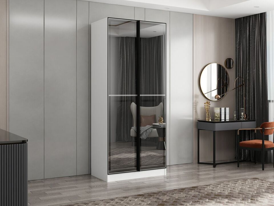 Nisa 2 Kapaklı Dolap Beyaz Reflekte Cam