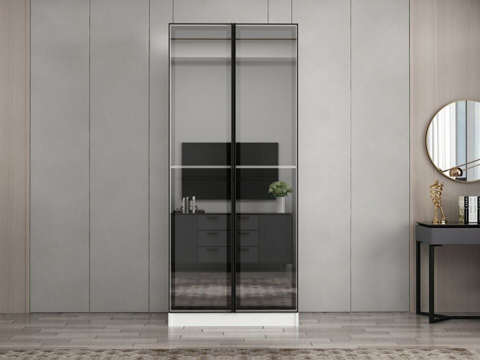 Nisa 2 Kapaklı Dolap Beyaz Reflekte Cam