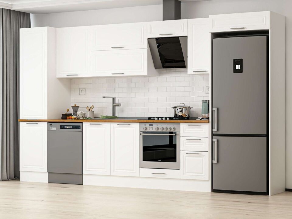 Alvinka 380X222 Cm Klasik Mebran Mutfak Dolabı Mbb-E90B50S40-2 Mebran | Beyaz - Mdf