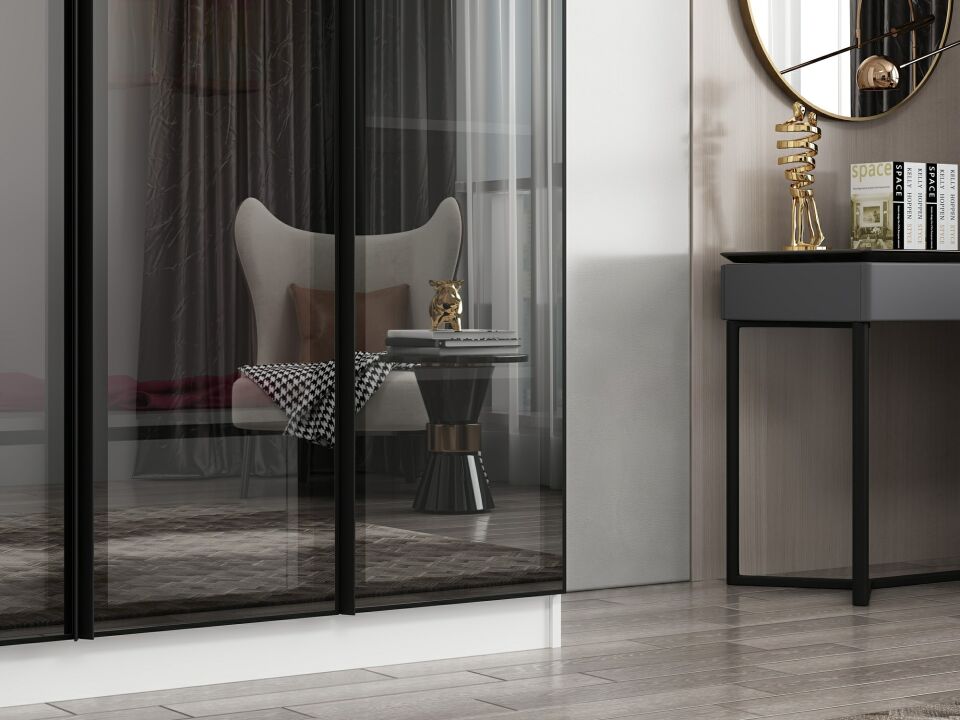 Nisa 3 Kapaklı 2 Çekmece Dolap Beyaz Reflekte Cam