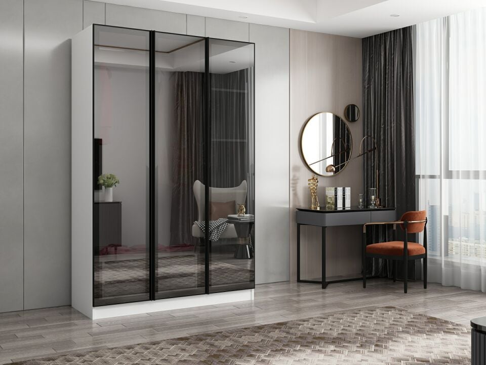 Nisa 3 Kapaklı 2 Çekmece Dolap Beyaz Reflekte Cam