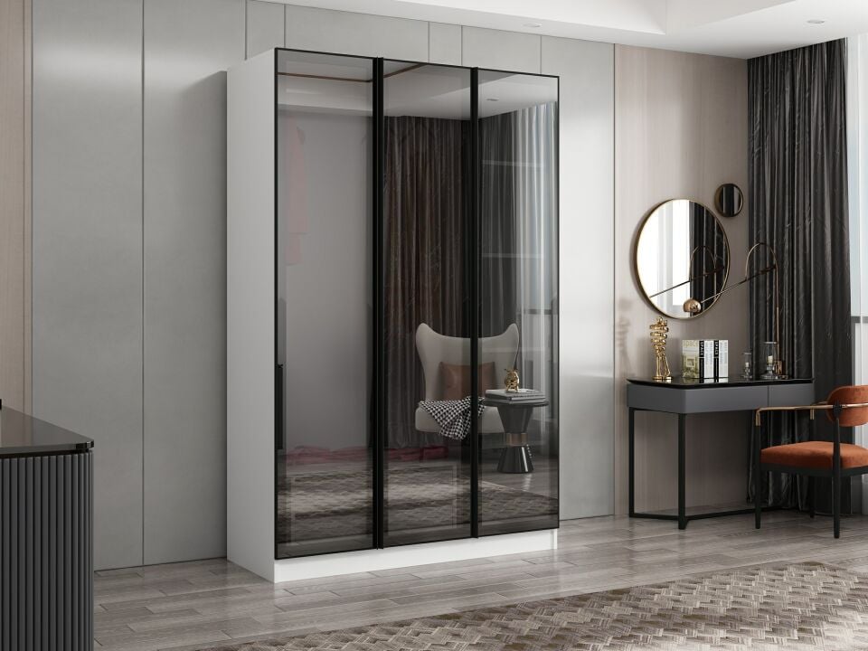 Nisa 3 Kapaklı 2 Çekmece Dolap Beyaz Reflekte Cam