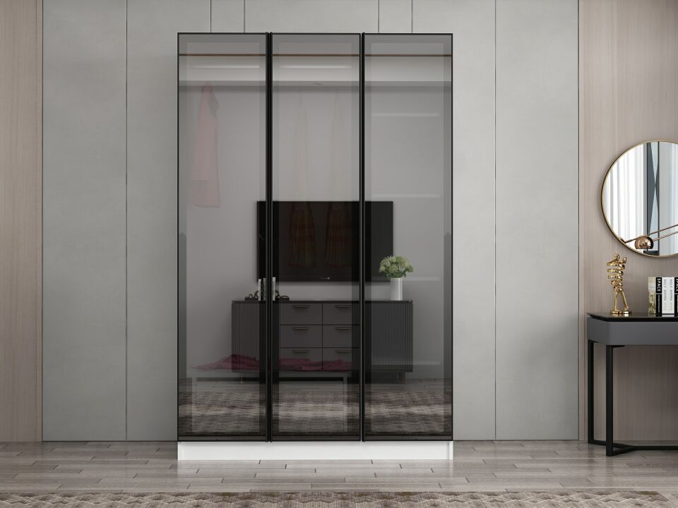 Nisa 3 Kapaklı 2 Çekmece Dolap Beyaz Reflekte Cam