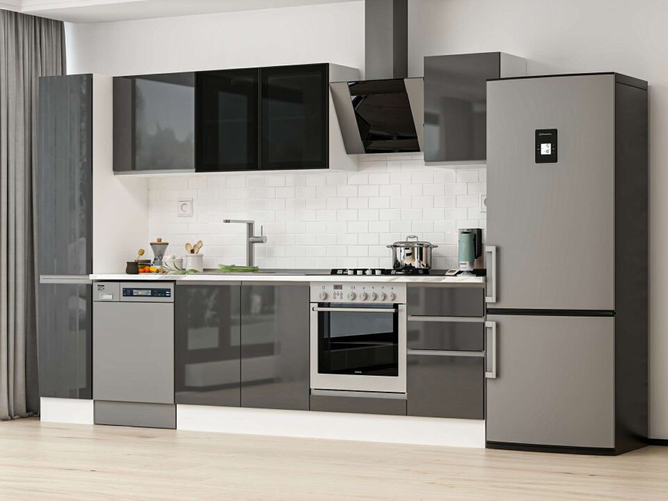 Alvinka 285X210 Cm High Gloss Mutfak Dolabı Mb-E80B40S45-3 High Gloss | Antrasit - Suntalam