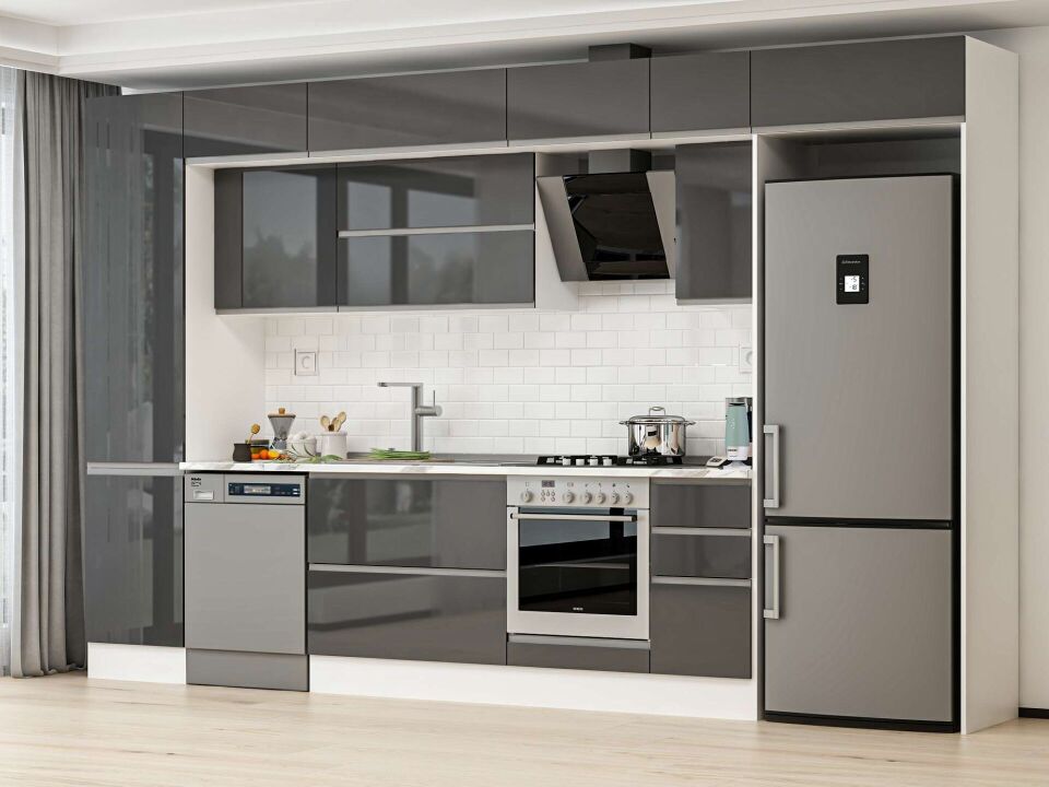 Alvinka 380X240 Cm High Gloss Mutfak Dolabı Mbb-E90B50S40-2 High Gloss | Antrasit - Suntalam