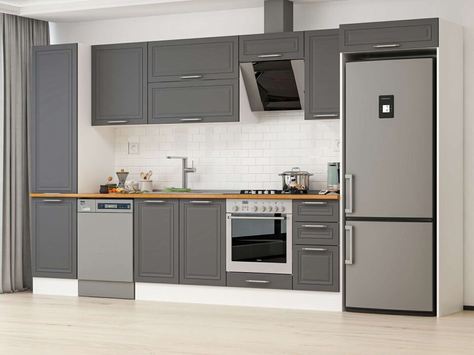 Alvinka 380X222 Cm Klasik Mebran Mutfak Dolabı Mbb-E90B50S40-2 Mebran | Antrasit - Mdf