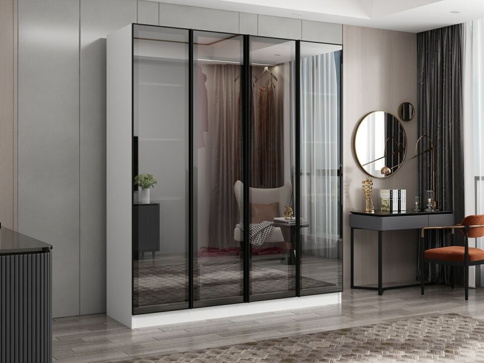 Nisa 4 Kapaklı 2 Çekmece Dolap Beyaz Reflekte Cam