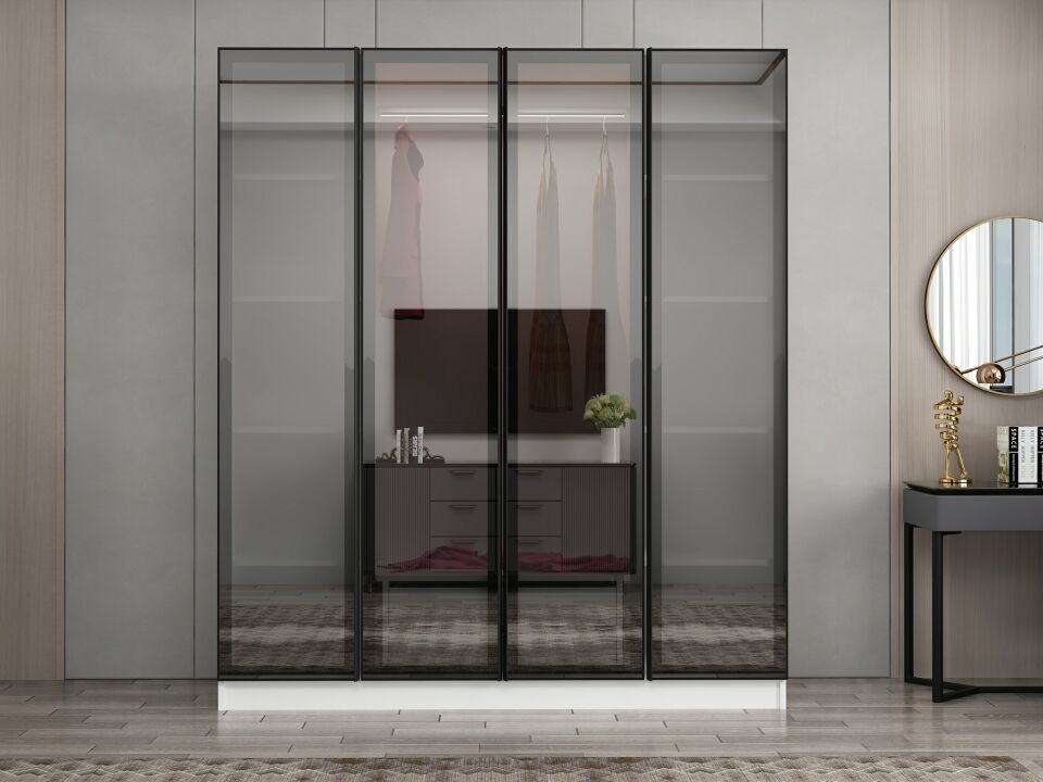 Nisa 4 Kapaklı 2 Çekmece Dolap Beyaz Reflekte Cam