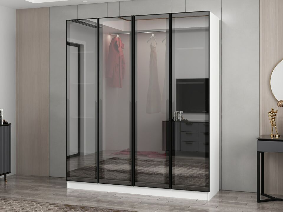 Nisa 4 Kapaklı 2 Çekmece Dolap Beyaz Reflekte Cam