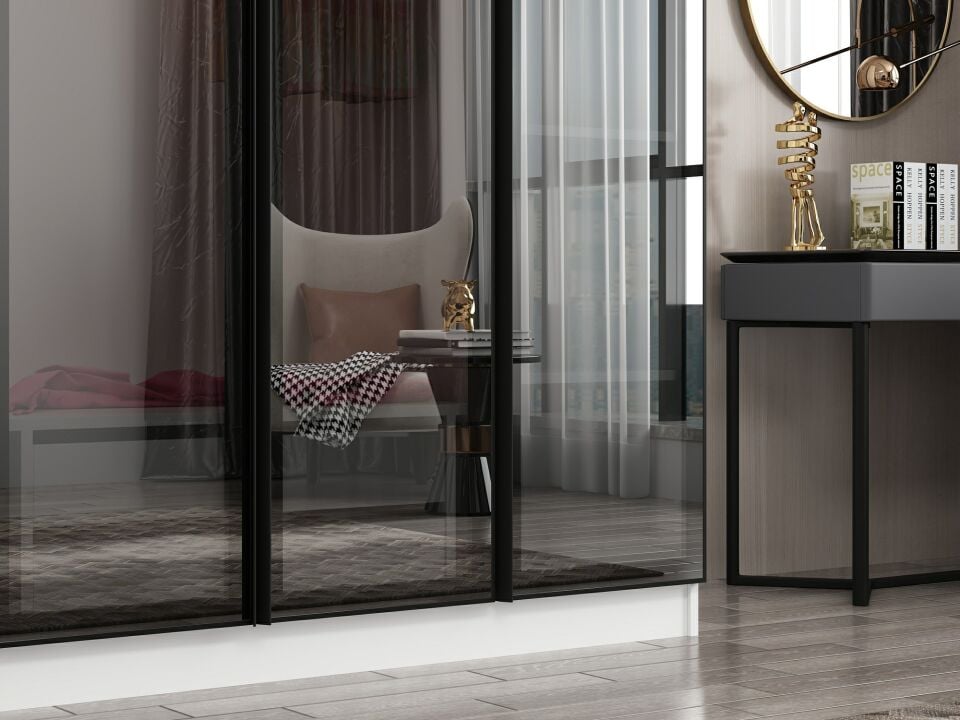 Nisa 4 Kapaklı 2 Çekmece Dolap Beyaz Reflekte Cam