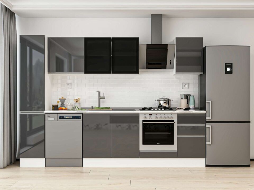 Alvinka 285X210 Cm High Gloss Mutfak Dolabı Mb-E80B40S45-3 High Gloss | Antrasit - Mdf