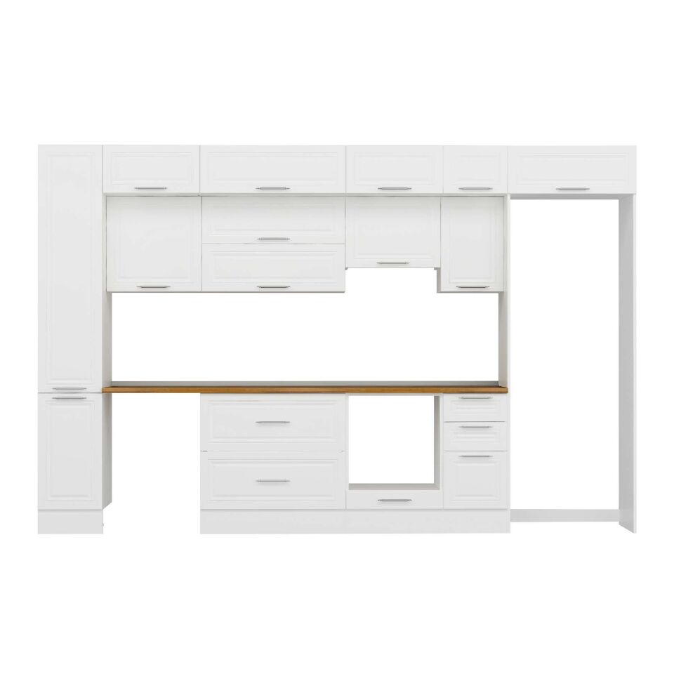 Alvinka 370X240 Cm Klasik Mebran Mutfak Dolabı Mbb-E90B40S40-1 Mebran | Beyaz - Mdf