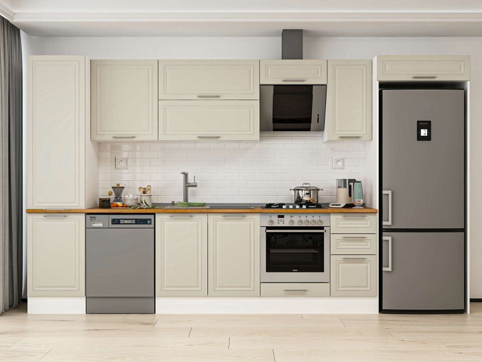 Alvinka 380X222 Cm Klasik Mebran Mutfak Dolabı Mbb-E90B50S40-2 Mebran | Kumtaşı - Mdf
