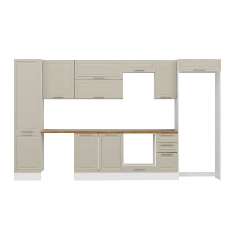 Alvinka 380X222 Cm Klasik Mebran Mutfak Dolabı Mbb-E90B50S40-2 Mebran | Kumtaşı - Mdf