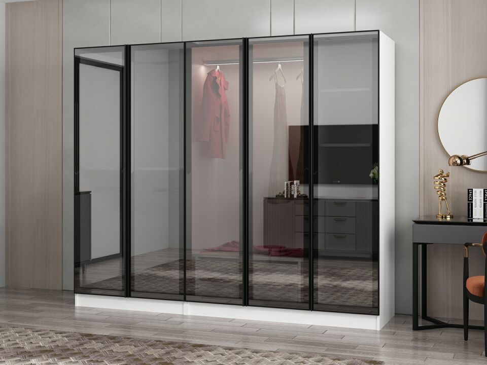 Nisa 5 Kapaklı 2 Çekmece Dolap Beyaz Reflekte Cam