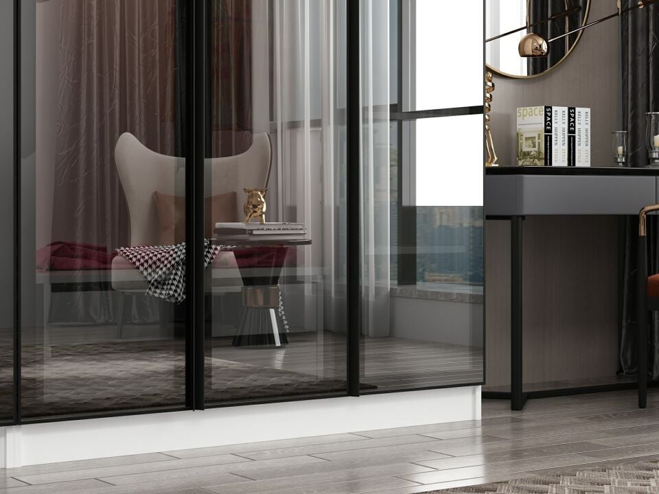 Nisa 5 Kapaklı 2 Çekmece Dolap Beyaz Reflekte Cam