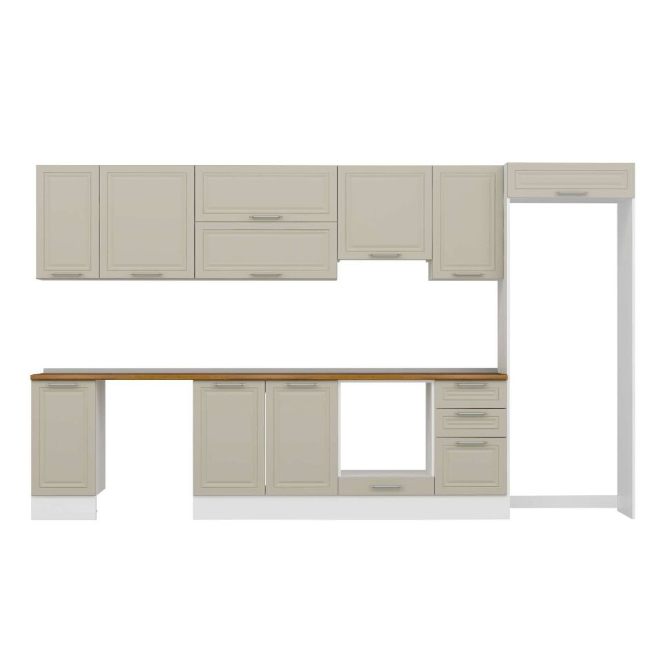Alvinka 365X222 Cm Klasik Mebran Mutfak Dolabı Mb-E80S40S45-1 Mebran | Kumtaşı - Suntalam
