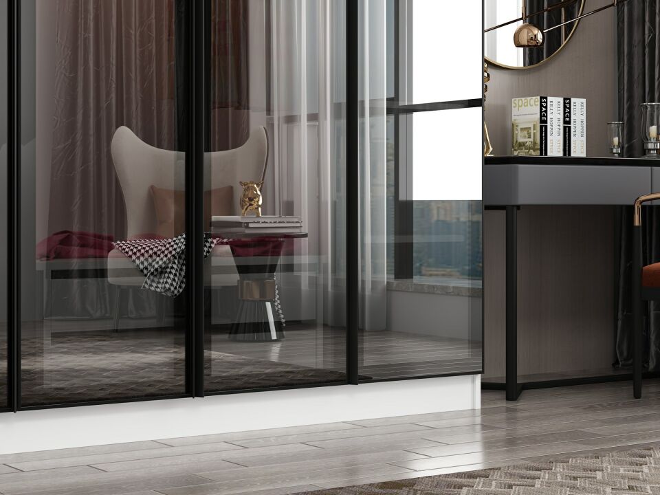 Nisa 6 Kapaklı 2 Çekmece Dolap Beyaz Reflekte Cam