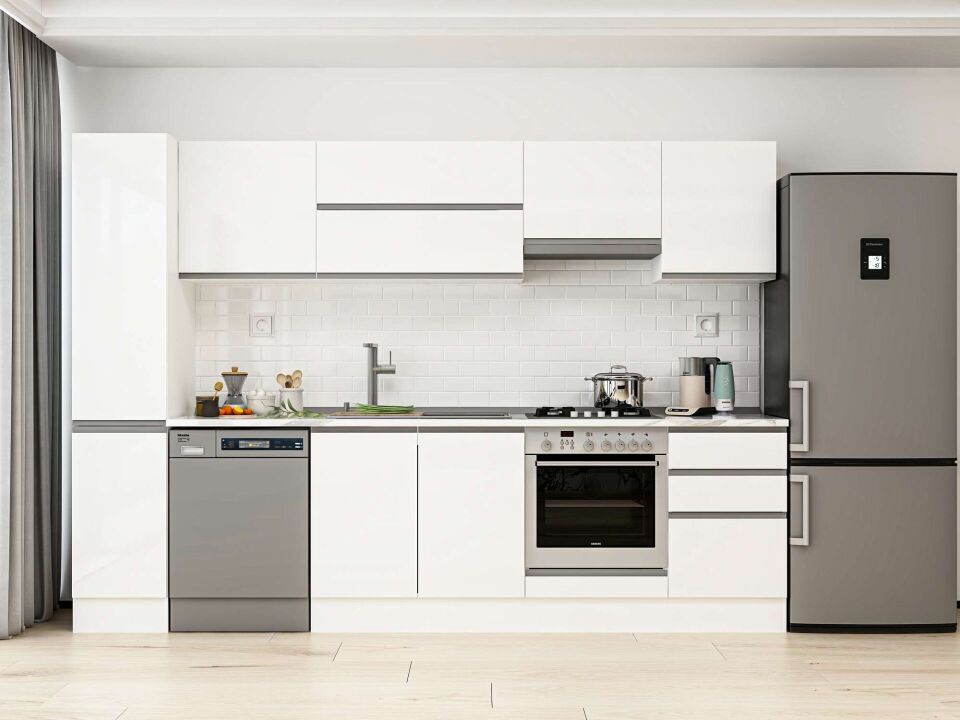 Alvinka 290X210 Cm High Gloss Mutfak Dolabı Mb-E80B40S50-1 High Gloss | Beyaz - Mdf