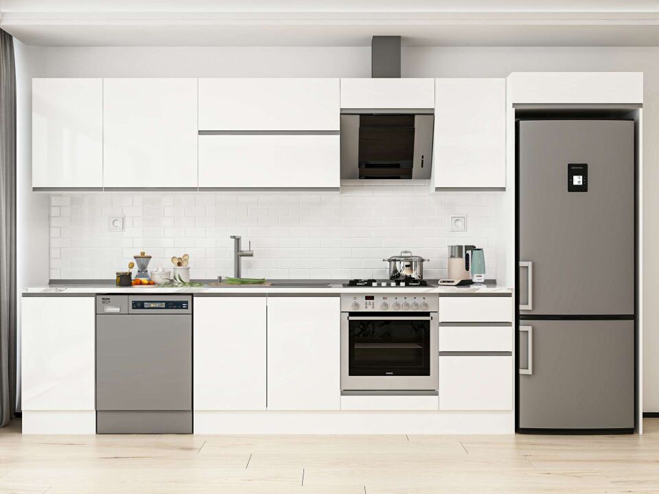 Alvinka 380X222 Cm High Gloss Mutfak Dolabı Mb-E90S45S45-2 High Gloss | Beyaz - Mdf
