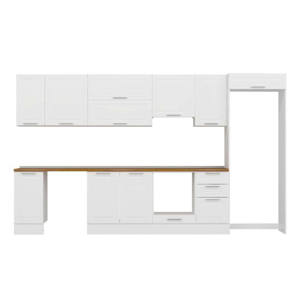 Alvinka 365X222 Cm Klasik Mebran Mutfak Dolabı Mb-E80S40S45-1 Mebran | Beyaz - Mdf