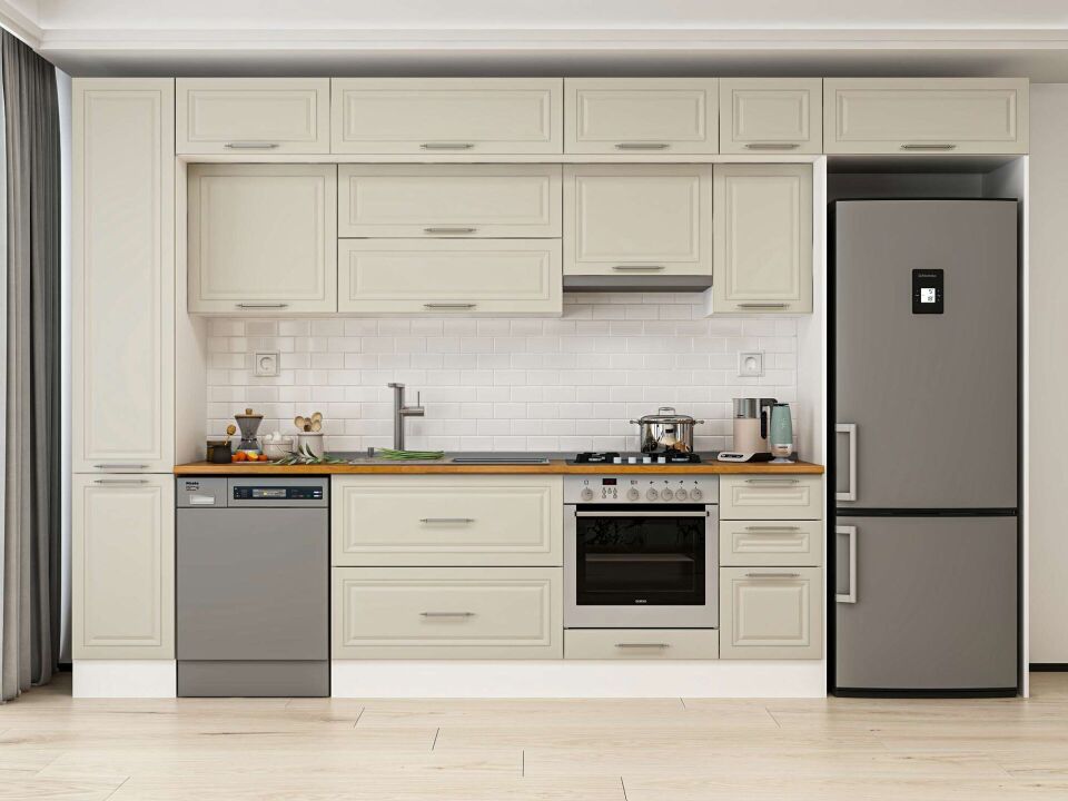 Alvinka 370X240 Cm Klasik Mebran Mutfak Dolabı Mbb-E90B40S40-1 Mebran | Kumtaşı - Mdf